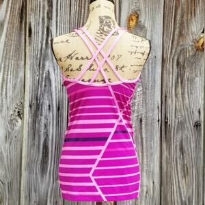 Crisscross Tank Nike Size M Purple Pink Stripe Top Strappy Racer Back